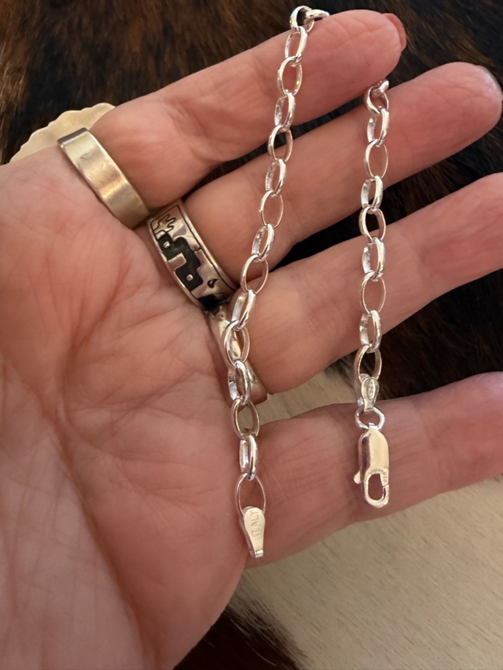 ❤️ Italian Sterling Silver 5mm Oval Rolo Link Charm Stacker 5.3G Bracelet 7.75”L - Picture 7 of 9